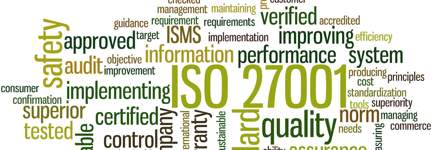ISO 27001 - Information security management, word cloud concept on white background.