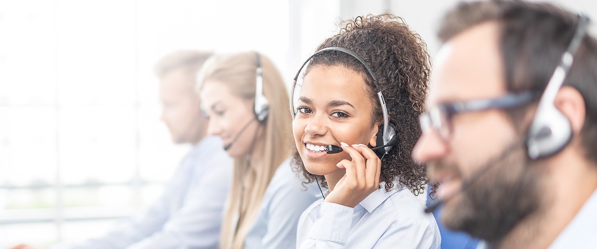 People with headset in contact center