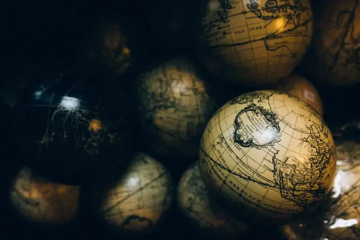 Many small globes in vintage design